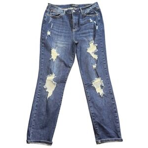 Judy Blue Womens Jeans Boyfriend Fit Size 13/31 Blue Distressed Rips Tears